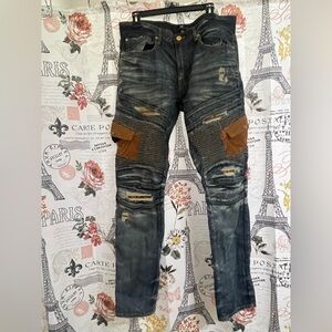 Men's Blue and Brown Skinny Jeans